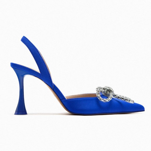 Zara Embellished Bow Heeled Slingbacks NWT - Picture 4 of 11